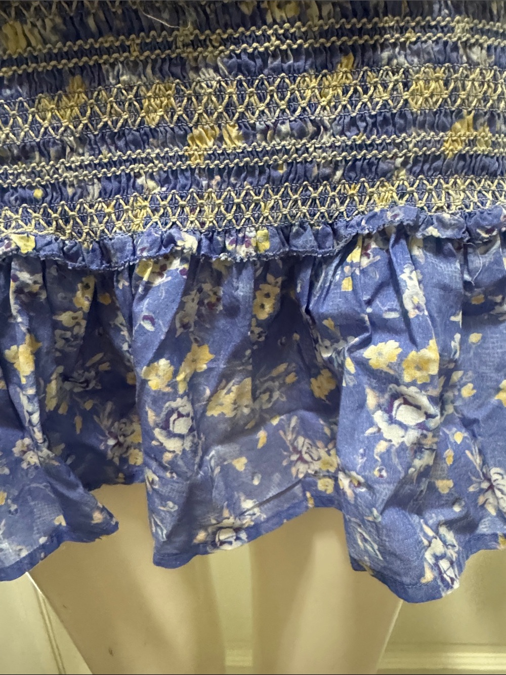 LoveShackFancy Belle Smocked Tie Straps Cotton Mini Dress Blue Jay Floral Print - Picture 5 of 13